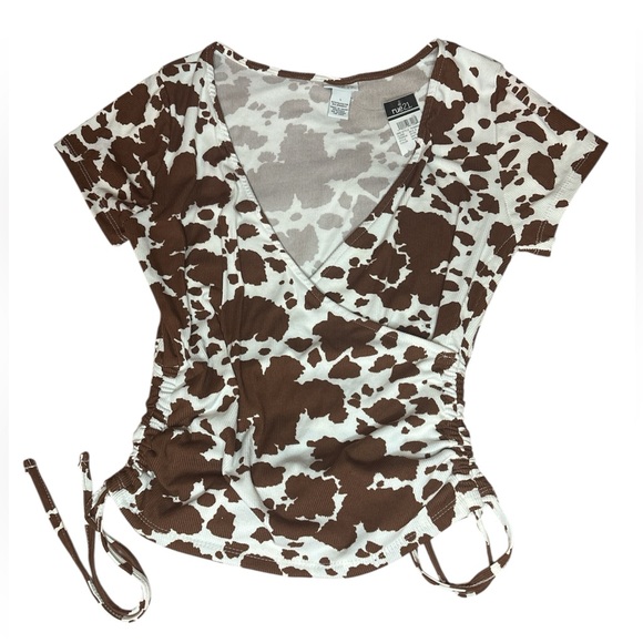 Rue21 Tops - Rue21 Brown and White Cow Printed Short Sleeve Wrap Top